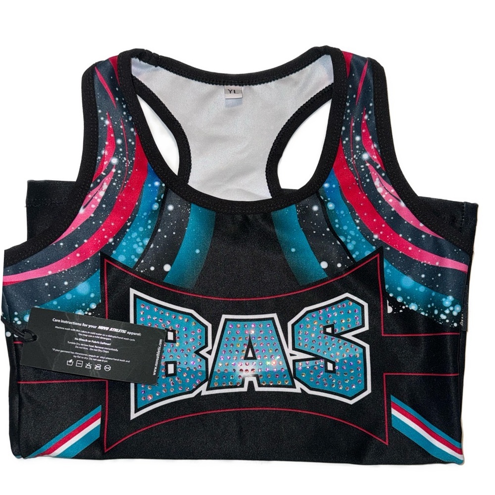 NWT Nuvo Athletic‎ girls cheer gymnastics top YL size 10/12